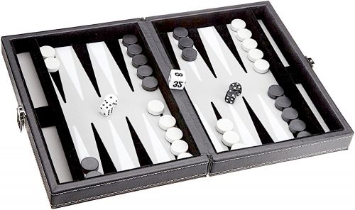 temperen delen mot Zwarte backgammon koffer ingelegd met grijs vilt 23 cm - magnetisch -  Raindroptime