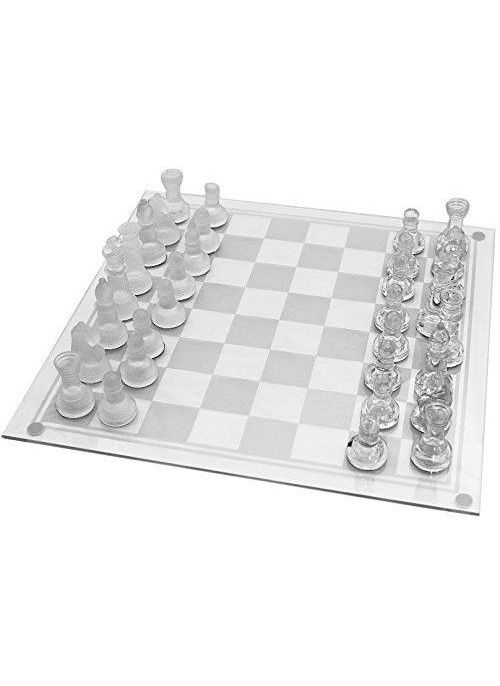 Glazen schaakspel 20 cm melkwitte en schaakstukken -